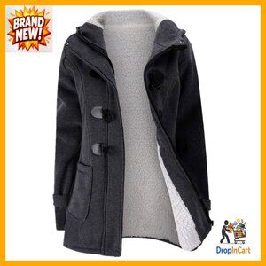 Fitted Fleece Peacoat Hooded Winter Jacket Warm Chic Military Style Coat